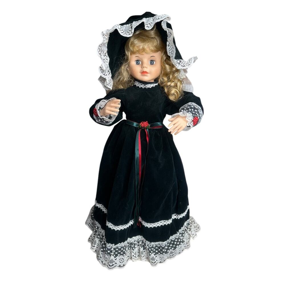 Vtg Telco Motionette Christmas Victorian Girl Animated Green Velvet‎ Dress 24"